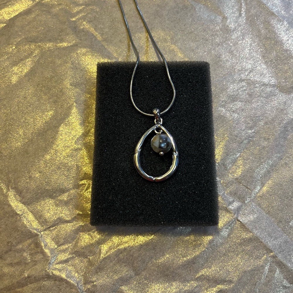 Lia Sophia Silver Teardrop Necklace with Pearl Accent
